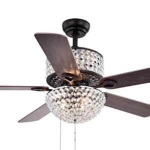 Laure Crystal 52 in. Indoor Brown Finish Hand Pull Chain Ceiling Fan with Light Kit