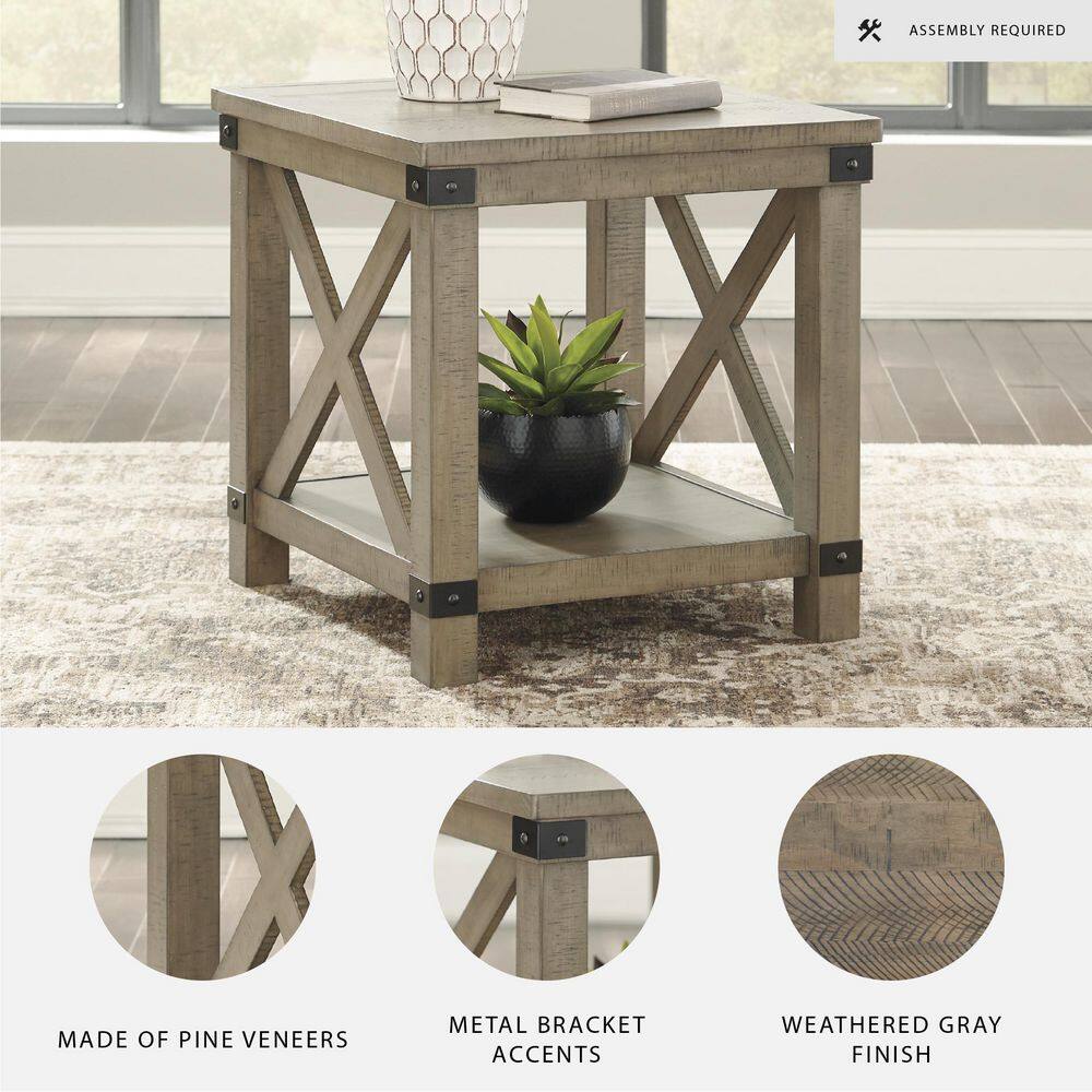 Aldwin 26 in. Gray Rectangle Wood End Table with Lower Shelf - thumbnail 4