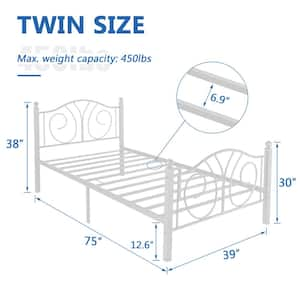 Modern Bed Frame White Metal Frame Twin Platform Bed with Heavy-Duty Steel Slats, Easy Assembly Bed, No Box Spring Need