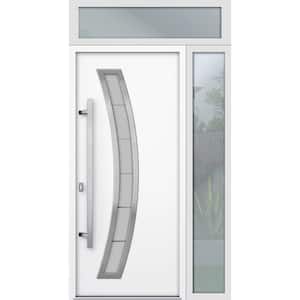 48 in. x 96 in. Right-hand/Inswing Frosted Glass White Enamel Steel Prehung Front Door with Hardware