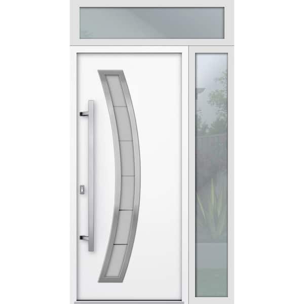 VDOMDOORS 50 in. x 96 in. Right-hand/Inswing Frosted Glass White Enamel Steel Prehung Front Door with Hardware