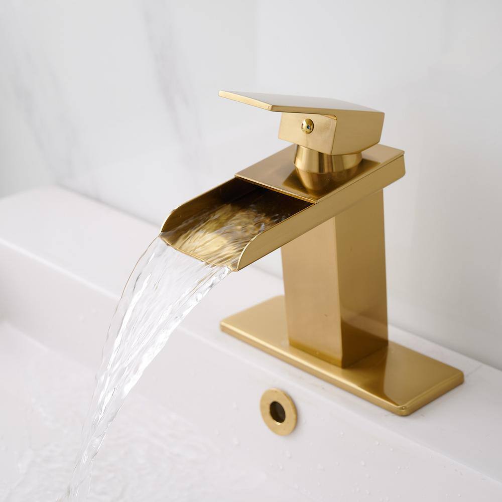 Gold Polished Brass Single-Handle Waterfall Bathroom Faucet