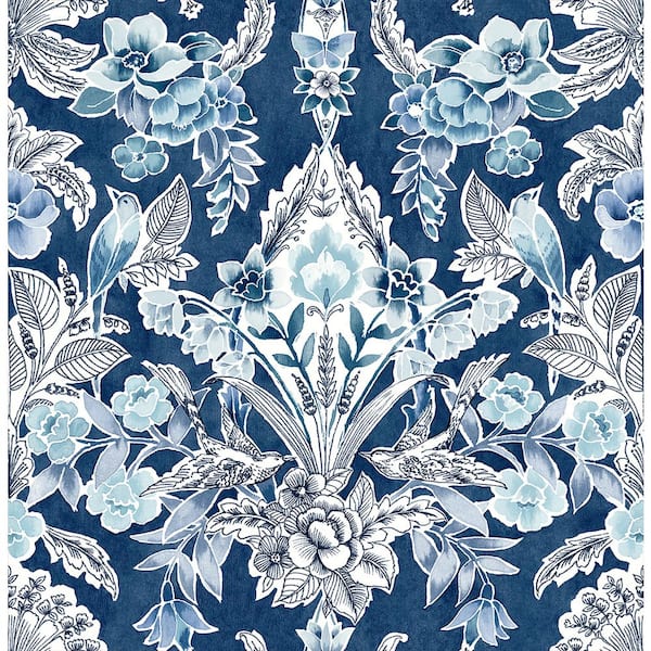 A-Street Prints Vera Blue Floral Damask Blue Wallpaper Sample
