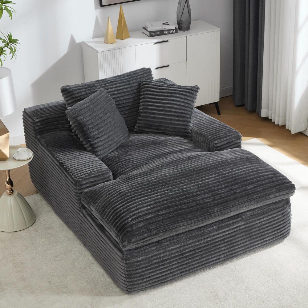 Gray Oversized Polyester Upholstered Square Arm Chaise Lounge Full Foam Sofa Couch with Pillows, No Asssembly Required price history on PriceWatchPro