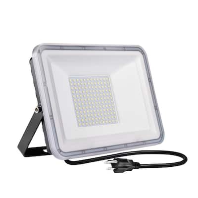 100-Watt 120-Degree White Integrated LED Outdoor Thin Flood Light with Plug for Courtyard Garden