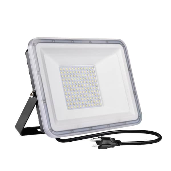 TYCOLIT 100-Watt 120-Degree White Integrated LED Outdoor Thin Flood Light with Plug for Courtyard Garden