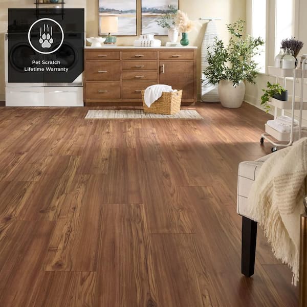 Outlast+ Arlington Teak 12 mm T x 9.45 in. W x 47.24 in. L Waterproof Laminate Wood Flooring (18.6 sq. ft./Case)