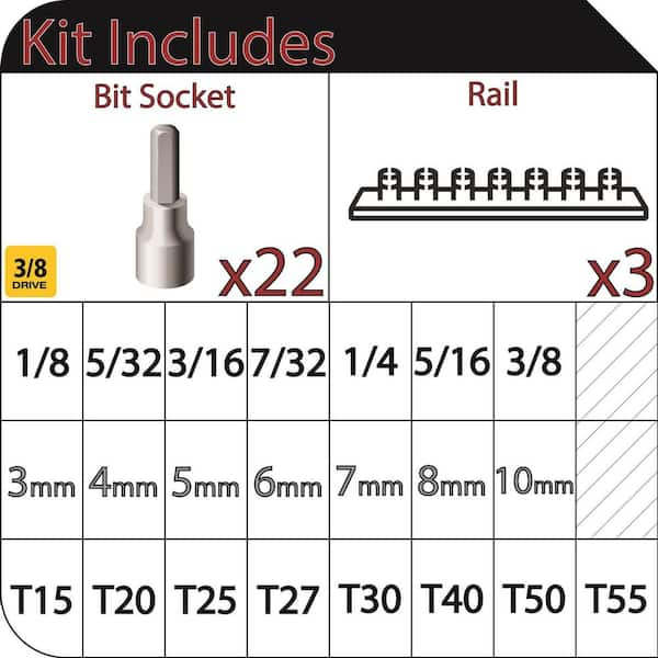 3/8 in. Drive SAE/Metric Hex/Torx Bit Socket Set (22-Piece)