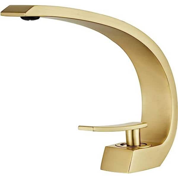 Dyiom 1-Piece Bathroom Accessories Set, 7 in. Brushed Gold Bathroom Sink Faucet with Spout Single Handle Single Hole