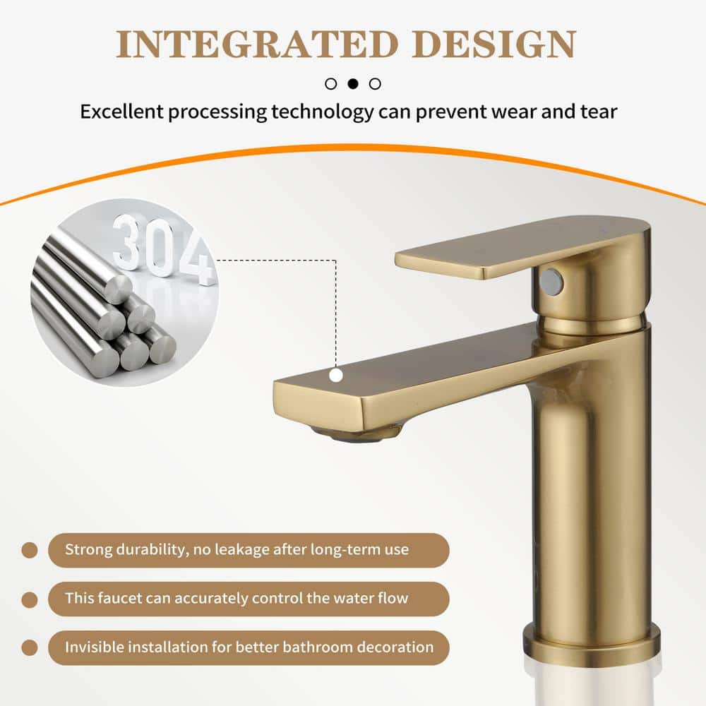 Brushed Gold Stainless Steel Single Handle Bathroom Faucet