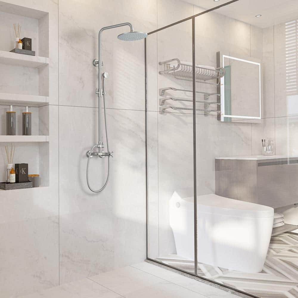 Brushed Nickel Adjustable Rainfall and Handheld Shower System