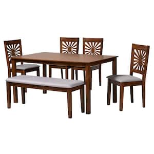 Olympia 6-Piece Grey and Walnut Brown Wood Dining Set