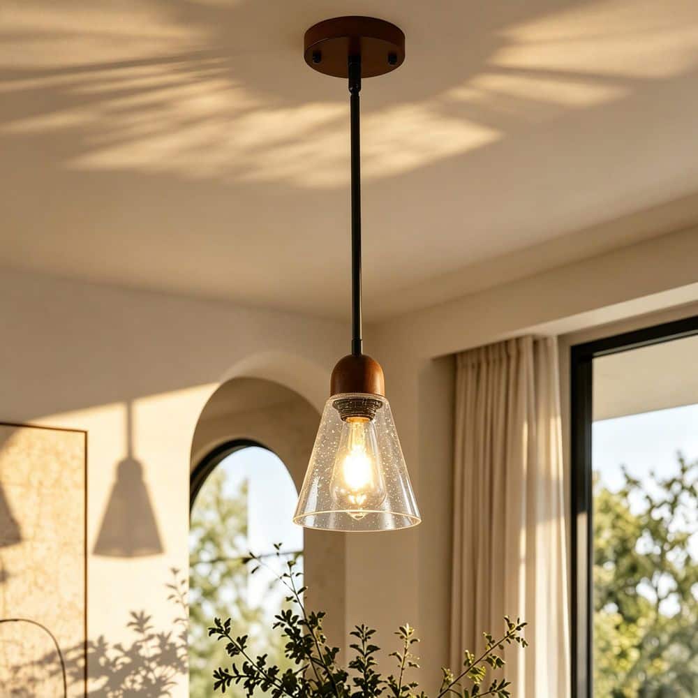 1 Light Brown Farmhouse Chandelier Linear Pendant Light for Kitchen Island Dining Room with Seeded Glass Shades price history on PriceWatchPro