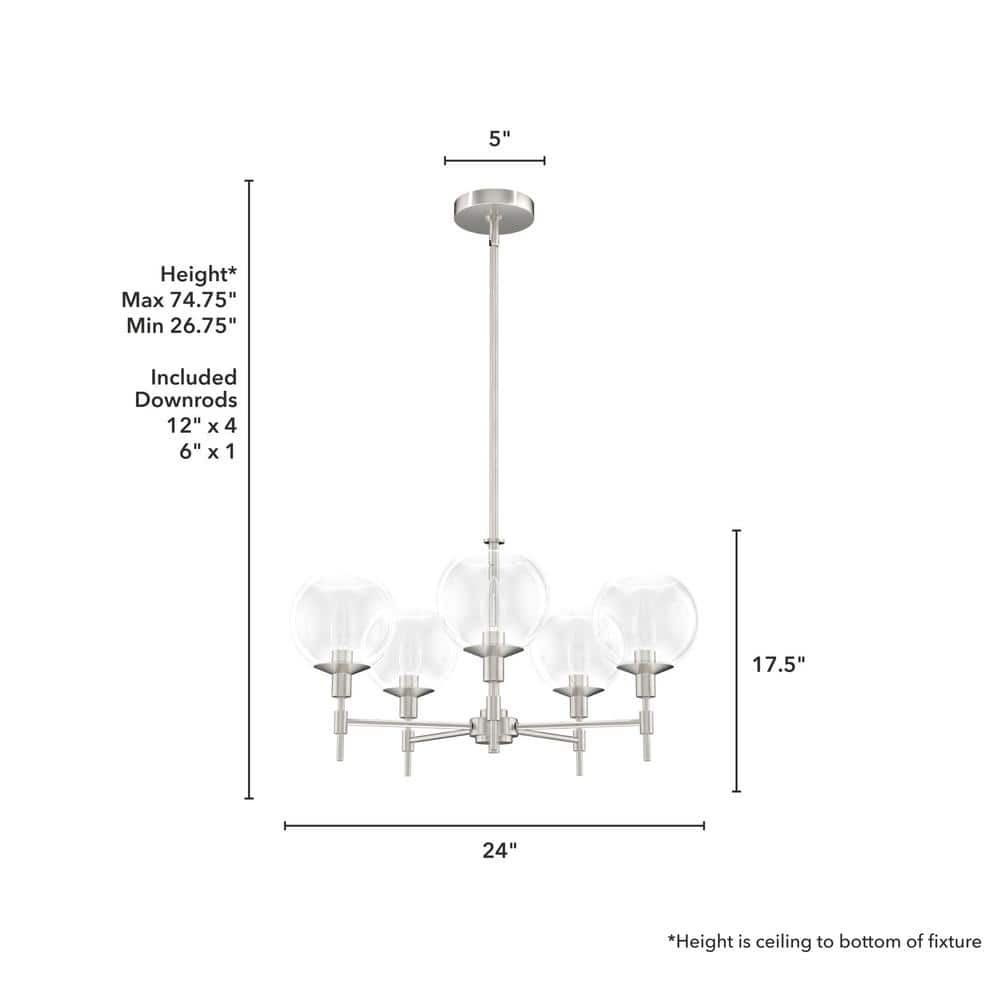 Elegant Brushed Nickel 24" Crystal Orb 5-Light Chandelier