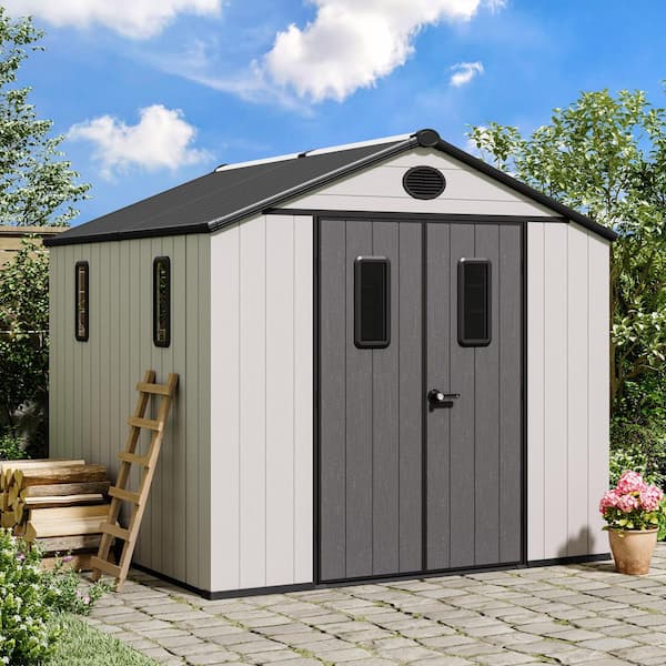 8 ft. x 8 ft. Durable Outdoor Plastic Resin Storage Shed with Floor and Sloping Roof (64 sq. ft. )