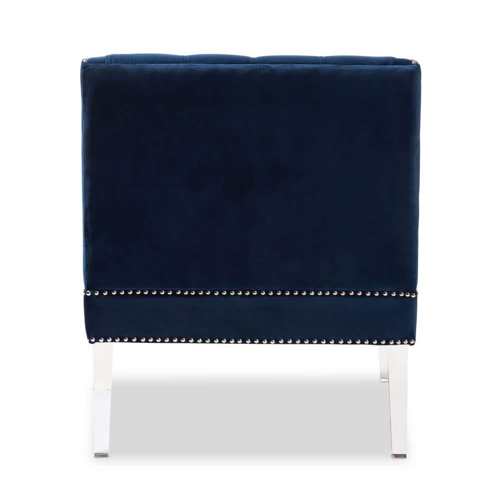 Elegant Navy Blue Velvet Lounge Chair with Clear Acrylic Legs
