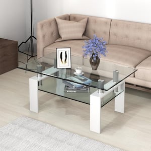 39 in. White 17.5 in. Rectangle Glass Coffee Table