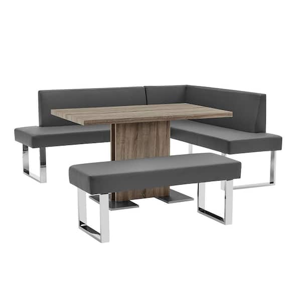 Armen Living Zenith and Amanda 3-Piece Grey Rectangular Dining Set