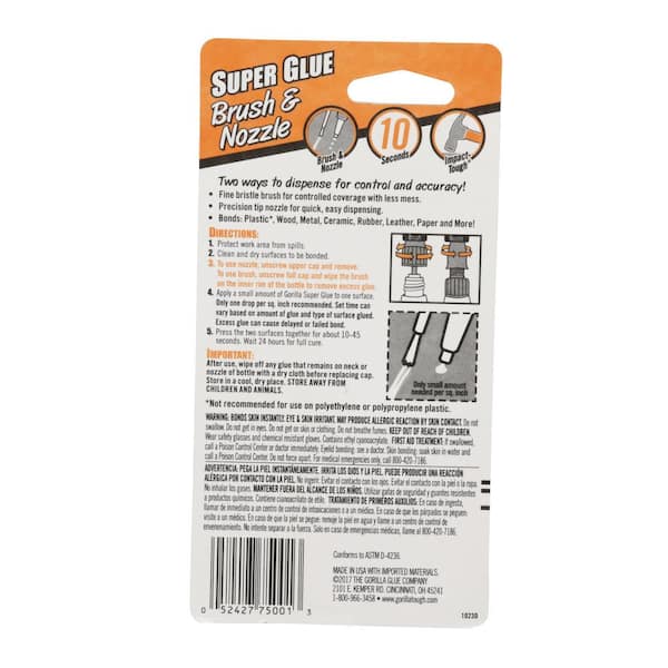 Gorilla Super Glue Brush and Nozzle - Glue 7500102 10 gr - Brush