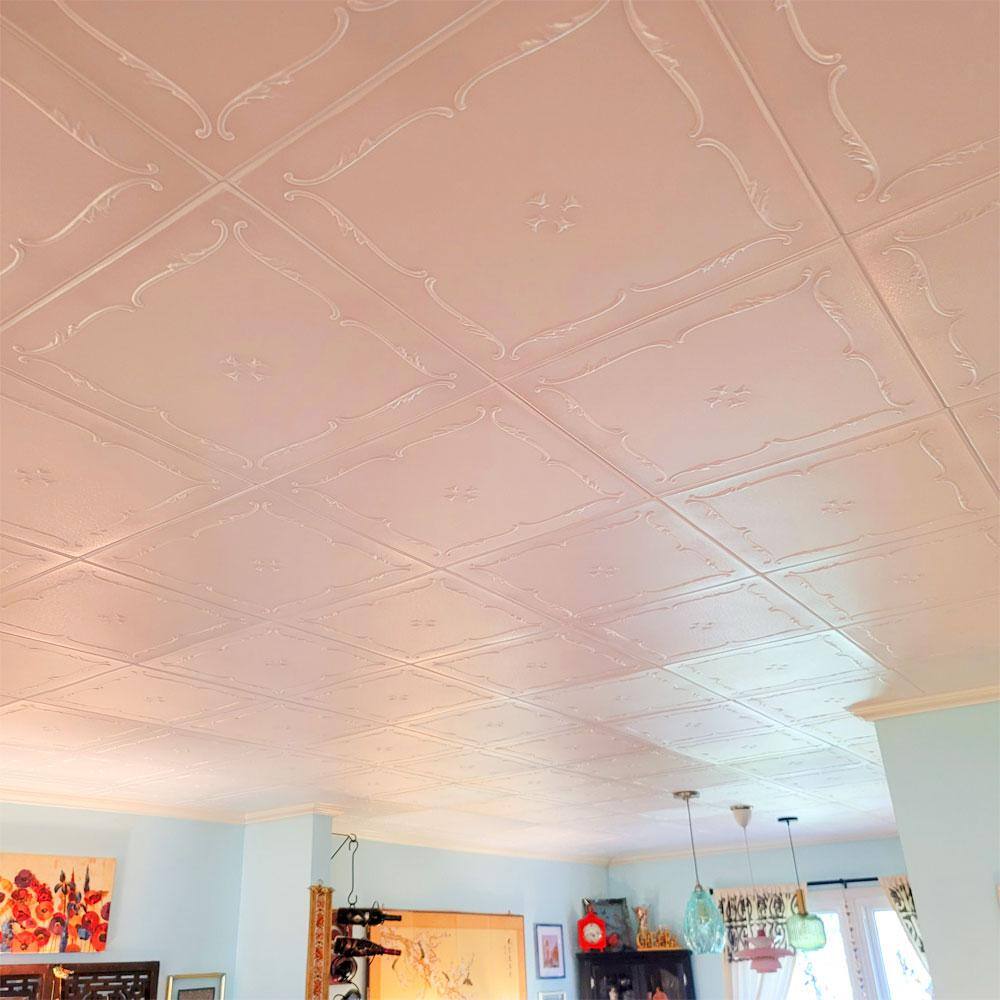 Spring Buds Plain White Decorative Foam Glue-Up Ceiling Tile