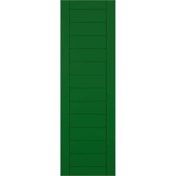 Ekena Millwork 12 in. x 35 in. PVC Horizontal Slat Framed Modern Style Fixed Mount Board and Batten Shutters Pair in Viridian Green
