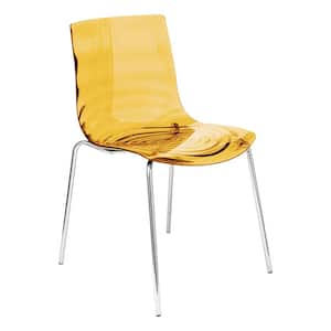 Astor Water Ripple Design Modern Lucite Dining Side Chair with Metal Legs in Transparent Orange
