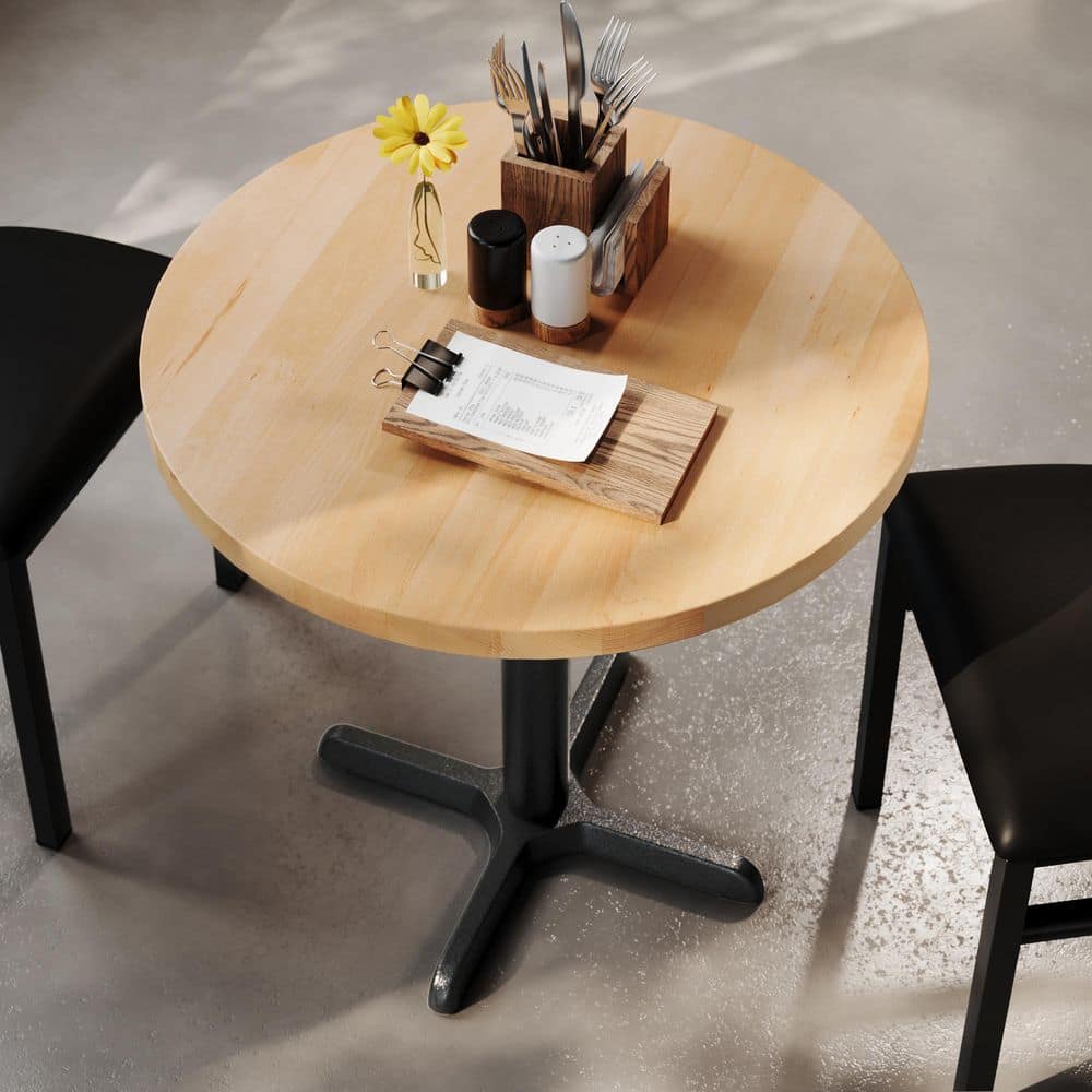 Bennett Natural Top/Black Base Wood with TopGuard HPL Technology 30 in. Trestle Base Dining Table Seats 3