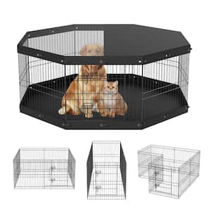 Dog Playpen 8 Panels Foldable Metal Dog Exercise Pen with Top Cover and Bottom Pad 24 in. H Pet Fence Puppy Crate Kennel