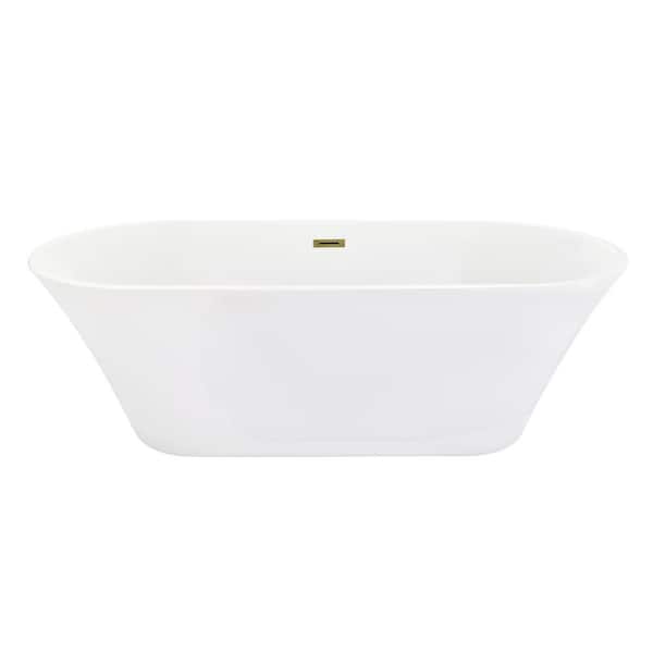 Altair Blarn 65 in. Acrylic Flatbottom Soaking Bathtub in Brushed Brass Overflow/Feet