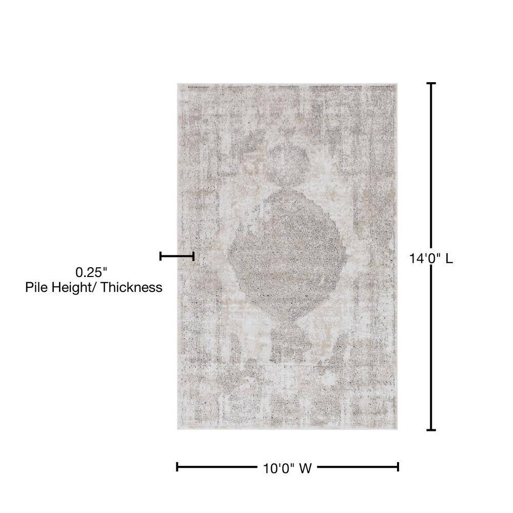 Ivory Medallion Easy-Care Synthetic Rectangular Area Rug