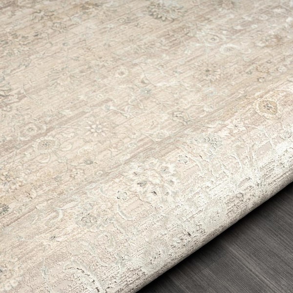 2 ft. x 5 ft. Beige Floral Runner Rug
