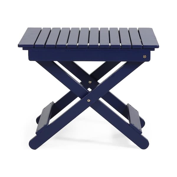 Unbranded 15 in. D x 22.75 in. W x 18.25 in. H Folding Wood Outdoor Side Table, Navy Blue for Backyard Poolside Patio Porch