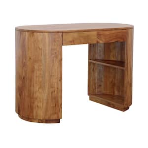 45 in. W Oval Khana Natural Solid Wood Writing Desk with Shelves