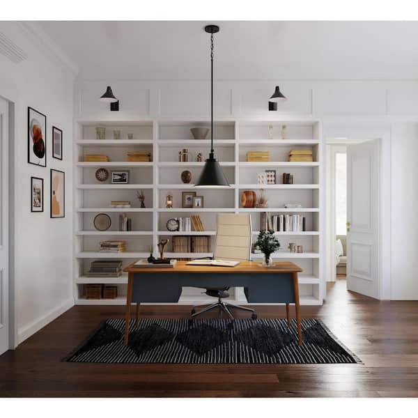 Hinton Collection 16 in. 1-Light Matte Black Pendant with Metal Shade