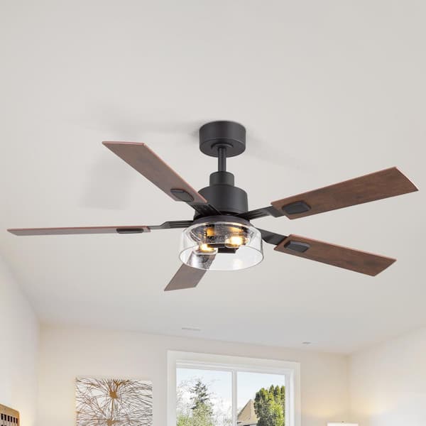 Anchal 52 in. 2-Light Indoor Farmhouse Black Standard Ceiling Fan with Glass Light Kit and Remote Included