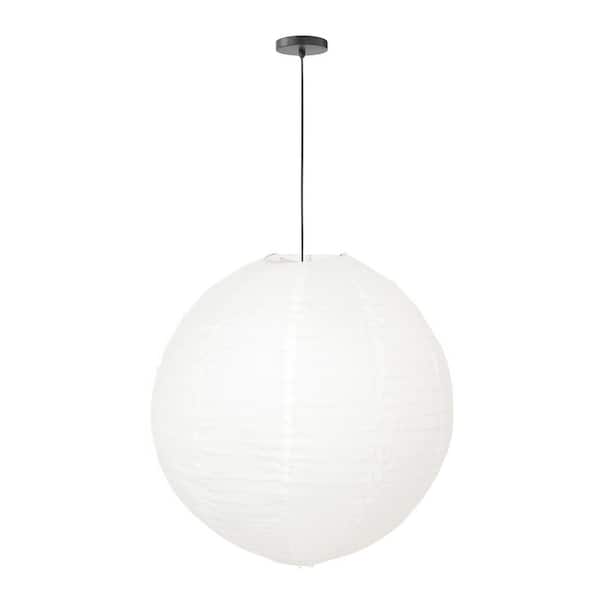 MPG Orb 20 in. 60-Watt 1-Light White Hanging Lantern Pendant-Light with Round Fabric Shade and Black Hardwire