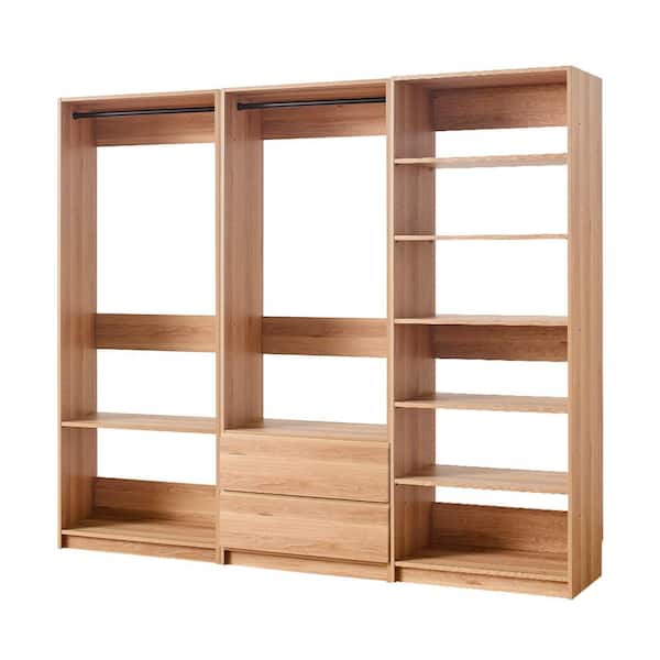Klair Living Prosper 94.5 in. W Oak Tower System Freestanding-Shelf Walk-in Wood Closet System