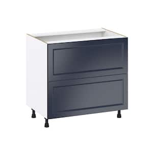 Devon Painted Blue Shaker Assembled Cooktop Base Kitchen Cabinet with Drawers 36 in. W x 34.5 in. H x 24 in. D