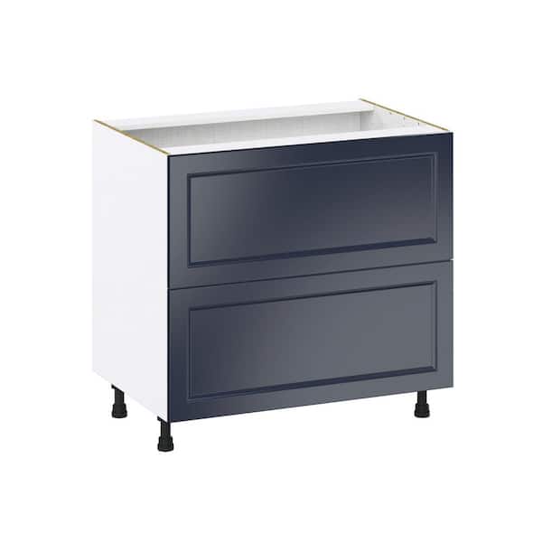 J COLLECTION Devon Painted Blue Shaker Assembled Cooktop Base Kitchen Cabinet with Drawers 36 in. W x 34.5 in. H x 24 in. D