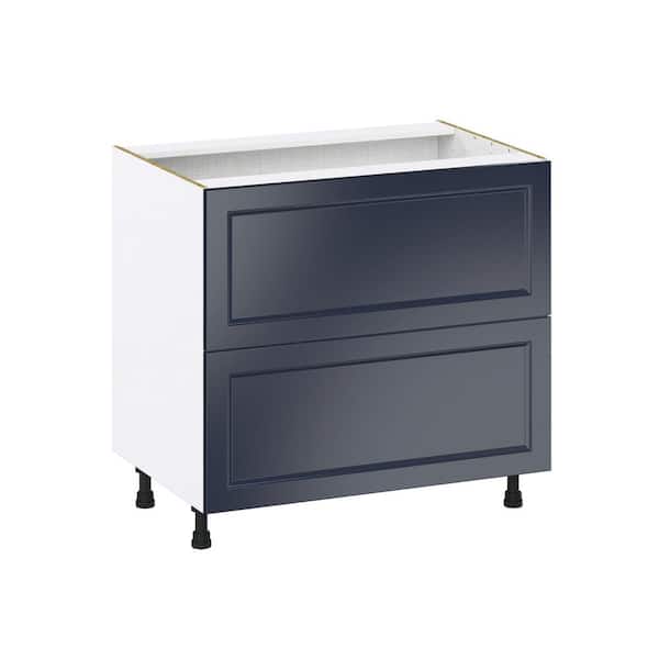 J COLLECTION Laramie 36 in. W x 24 in D x 34.5 in H Assembled Cooktop Drawer Base Kitchen Cabinet in Painted Blue w 2 Drawers