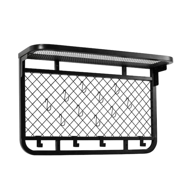 Honey Can Do 9in. x 20in. Reversible Garage Wall Grid Shelf With Hooks, in Black