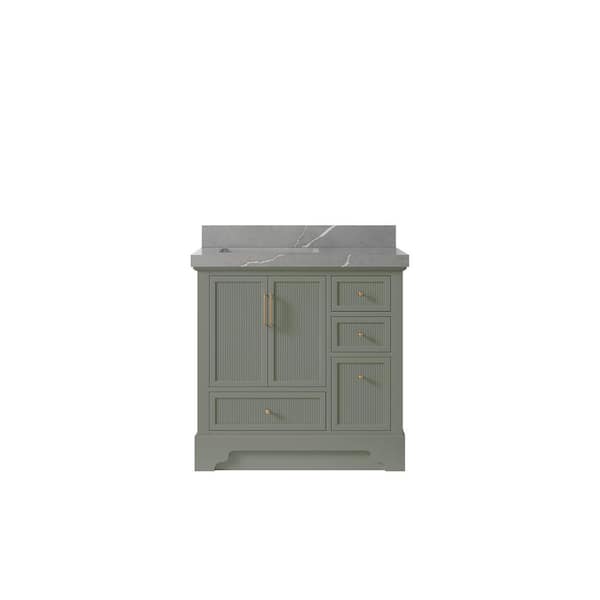Willow Collections Alys 36 in. W x 22 in. D x 36 in. H Left Offset Sink Bath Vanity in Evergreen with 2 in. Piatra Qt. Top