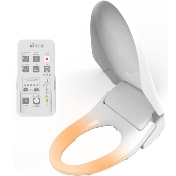 Unbranded Electric Bidet Seat for Elongated Toilet in White with Smart Heated Bidet with Remote Control and LED Light