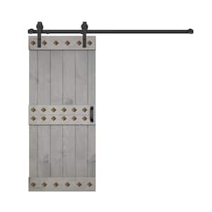 Mid-Century Style 38 in. x 84 in. French Gray DIY Knotty Pine Wood Sliding Barn Door with Hardware Kit