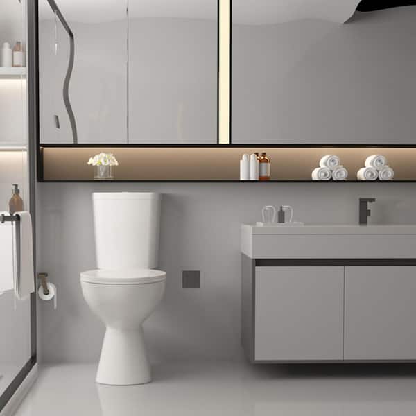 Rear Drain Two-piece High Toilet 0.8/1.28 GPF Dual Flush Round Toilet in White, with Soft Close Cover