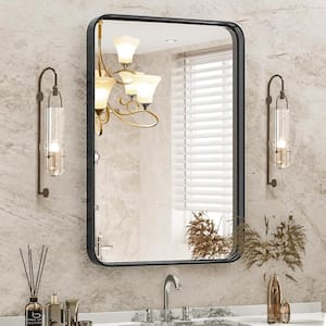 22 in. W x 30 in. H Rounded Rectangle Framed Wall Bathroom Vanity Mirror for Over Sink Wall in Matte Black