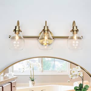 Modern Teardrop Bedroom Wall Light 3-Light Electroplated Brass Dome Bathroom Vanity Light with Clear Glass Shades