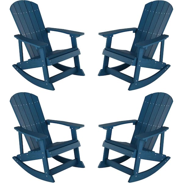 Navy Plastic Oversized Adirondack Patio Outdoor Rocking Chair (4-Pack)