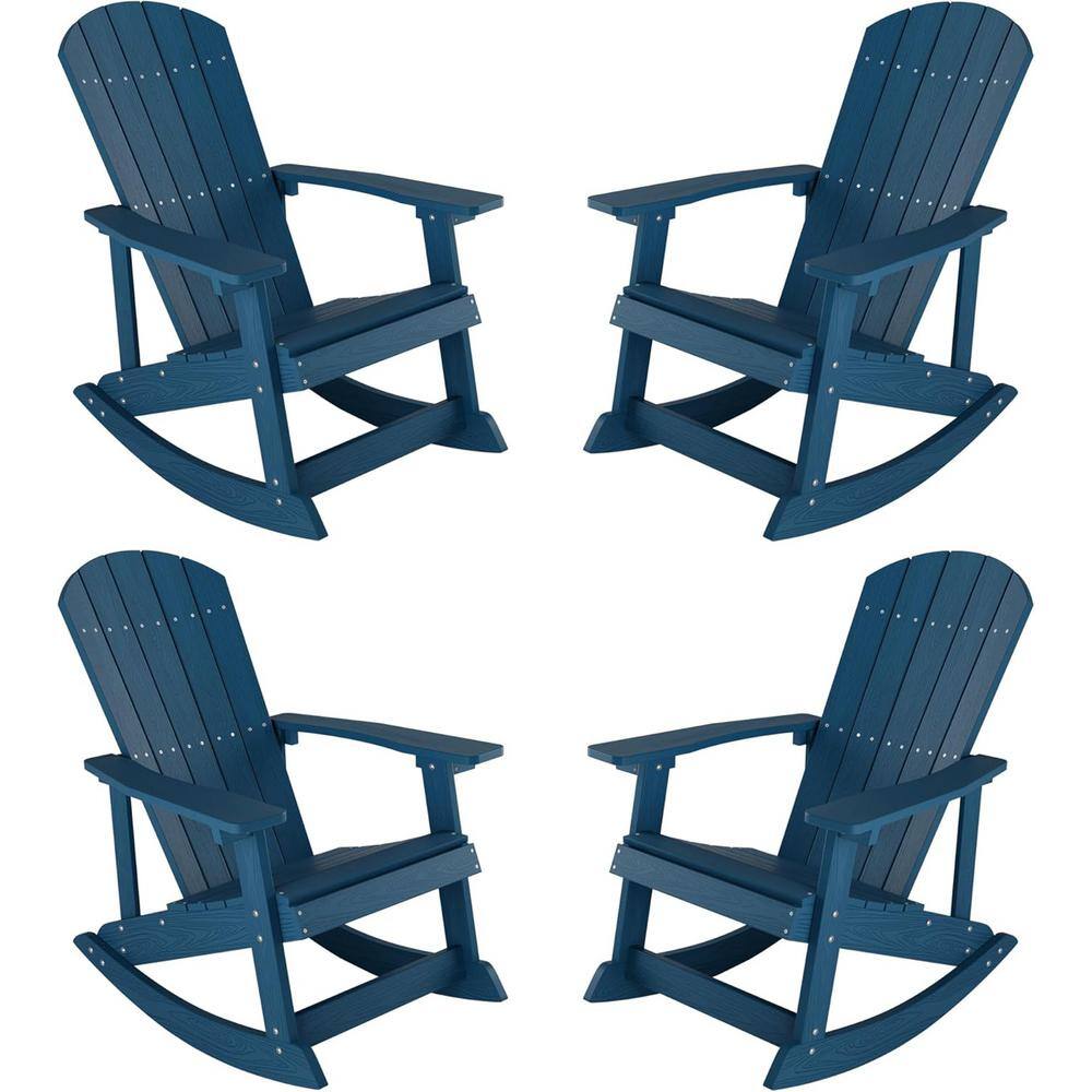 YEFU Navy Plastic Oversized Adirondack Patio Outdoor Rocking Chair (4