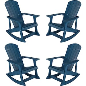 Navy Plastic Oversized Adirondack Patio Outdoor Rocking Chair (4-Pack)